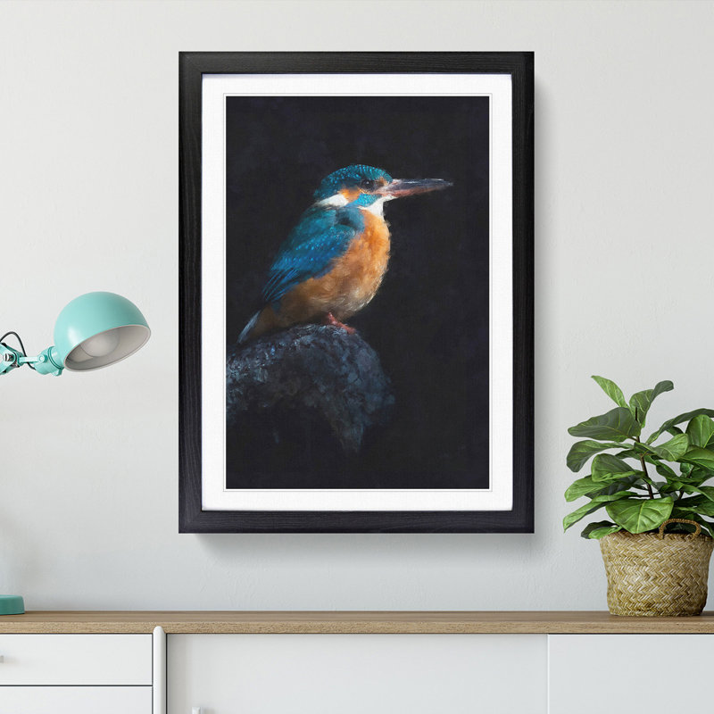 Kingfisher Bird - Picture Frame Painting Print, 63cm H x 45cm W x 2cm D, Black Framed
