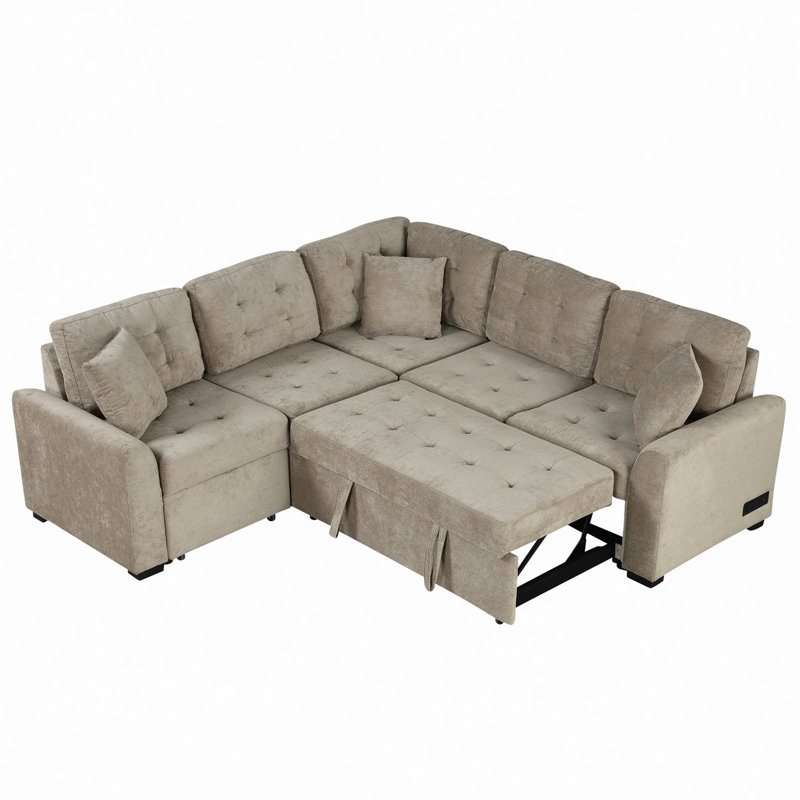 Canapé-lit escamotable de 82,6 po avec roulettes, ports USB, prises de courant pour le salon, Kaki