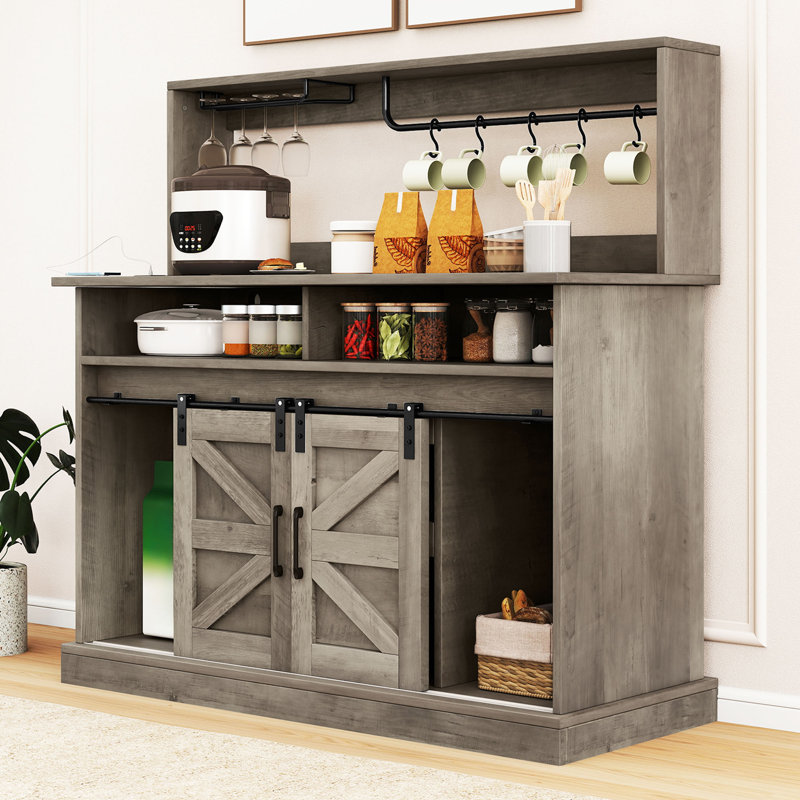 Balconera 52" Wood Farmhouse Coffee Bar: Multi-Functional Sideboard Buffet Cabinet, Gray