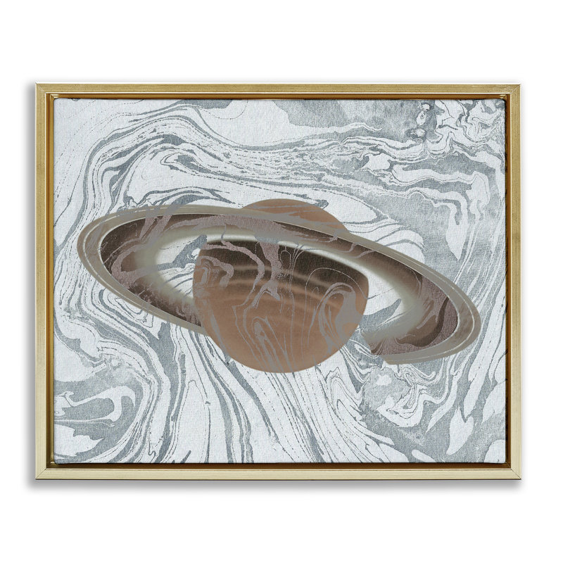 Art mural marbré sur toile à motif flottant planète or par Daphne Polselli, Cadre flottant métallique doré, H 17 po x l 21 po