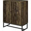 Armoire d'appoint autoportante à 4 tablettes en chêne rustique, finition bronze industriel sur le carré, chevrons pour les espaces de repas à profondeur visuelle en chêne avec accents, quatre salons de rangement efficaces à l'intérieur