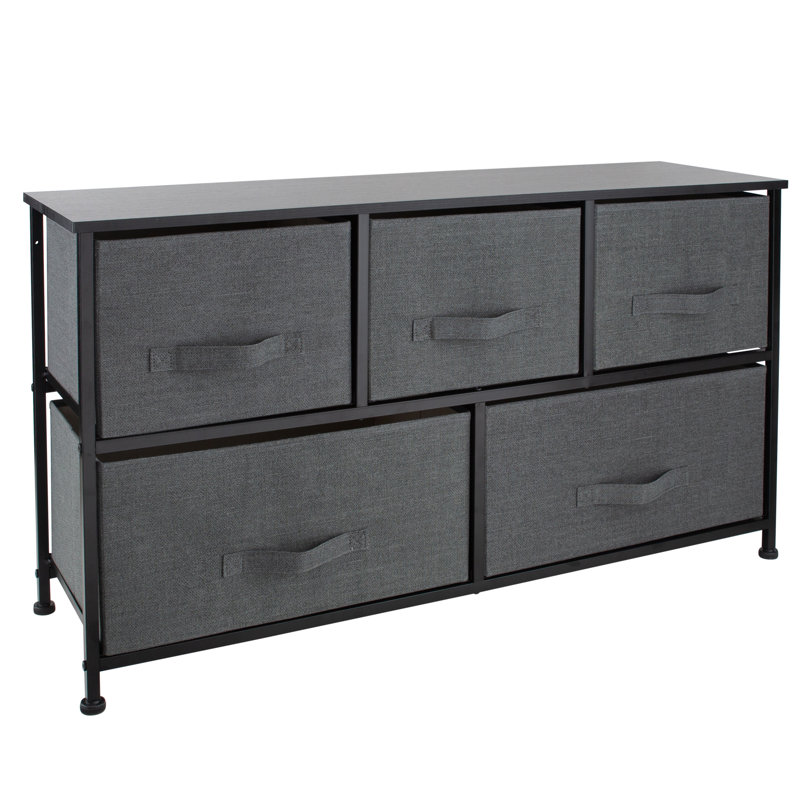 Commode 5 tiroirs Caddaric, gris