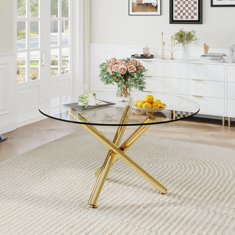 Table de salle à manger Kaizlyn Modern, Doré, 29,52 po H x 47,2 po L x 47,2 po l