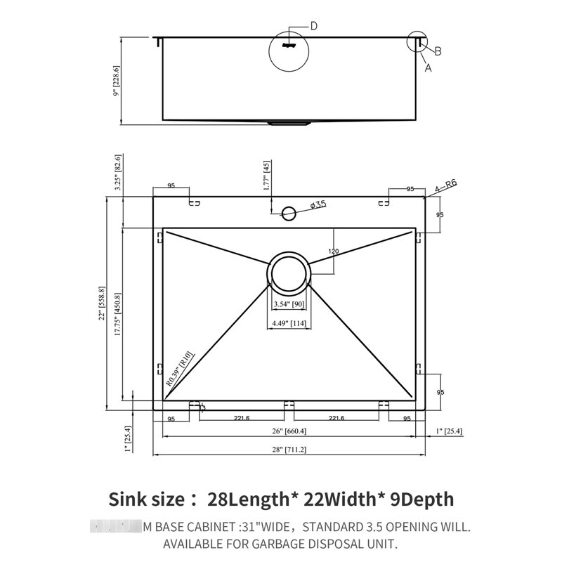 28" Kitchen Sink Drop In Stainless - 18 Gauge, Long-Lasting Quality, Brushed Nickel, Single Bowl Basin Steel 28 Inch Long-Lasting,