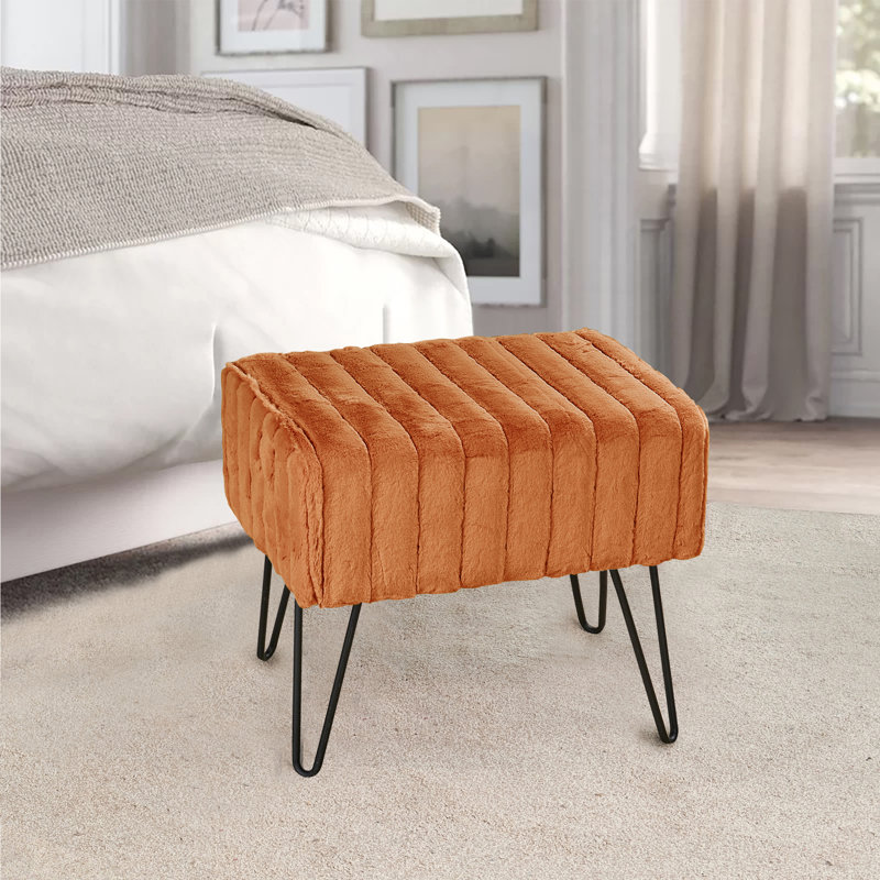 Repose-pieds standard rectangulaire de 19 po de largeur Defranco, Imitation fourrure gingembre miel