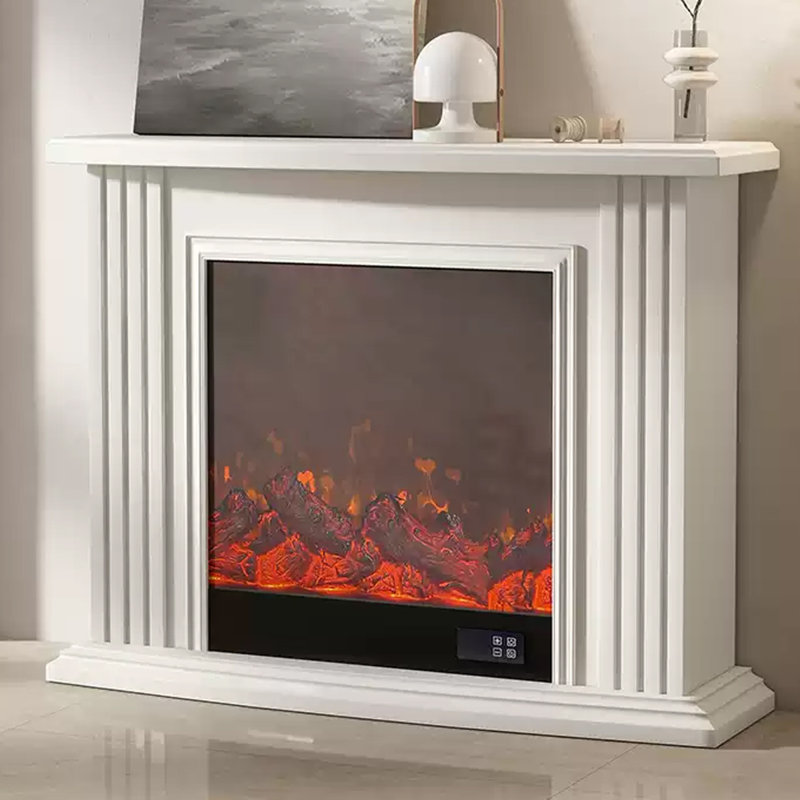 Beige Solid Wood Electric Fireplace