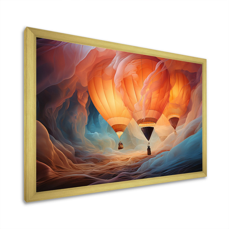 Coral Hot Air Ballon Ethereal I - Transportation Wall Art Prints, H 34 po x l 44 po x P 1,5 po, Encadrement doré