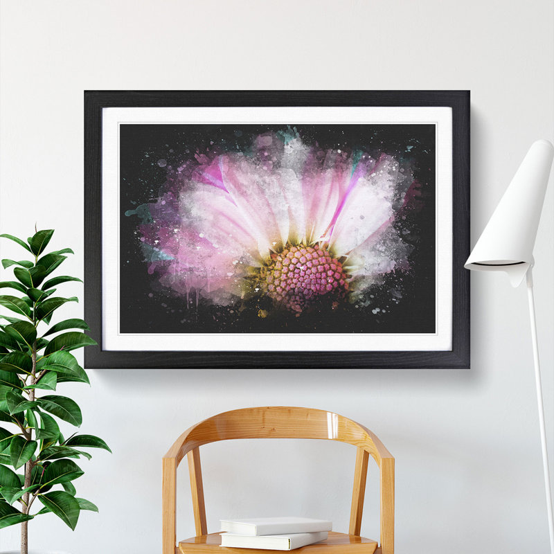 Pink Daisy Flower - Picture Frame Graphic Art Print, 45cm H x 63cm W x 2cm D, Black Framed