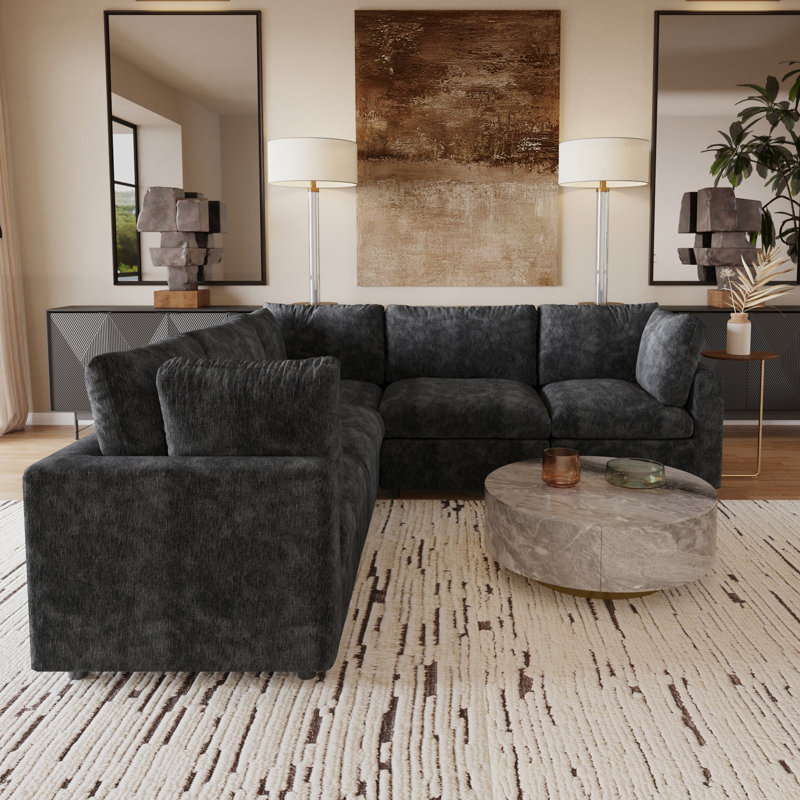 Canapé modulaire 5 pièces Kessi, Noir