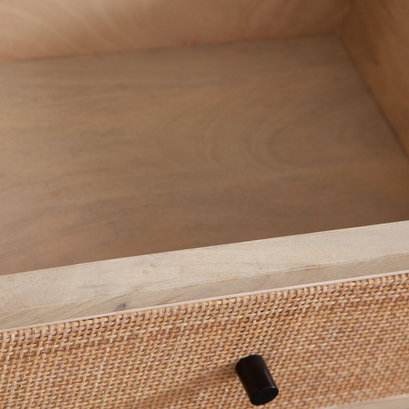 Natural Mango Wood Accent Table with Cane Drawer Fronts and Storage