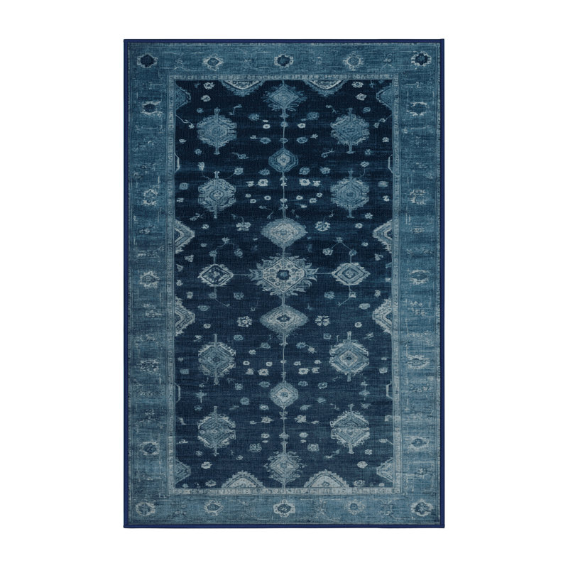 Machine Washable Overdyed Blue Area Rug, Rectangle 8' x 12'