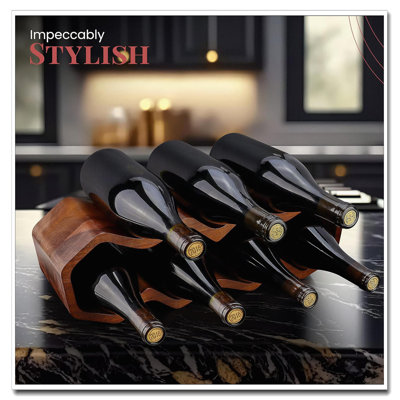2-Tier Acacia Wood Wine Rack, Countertop/Freestanding Shelf - Holds 7 Bottles For Home Bar Kitchen Wine Cellar by Prep & Savour