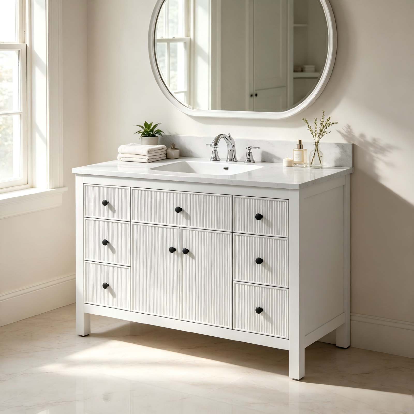 Dee 48" Single Bathroom Vanity, White/Black
