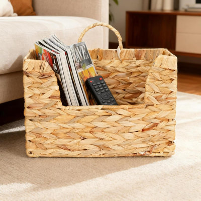 Strong Woven Wall Hanging Basket Organizer Decorative Handwoven Wicker Storage Organizer ,Space Saving Hanging Helf With Handles  For Home ,Kitchen, Bathroom, Office Decor