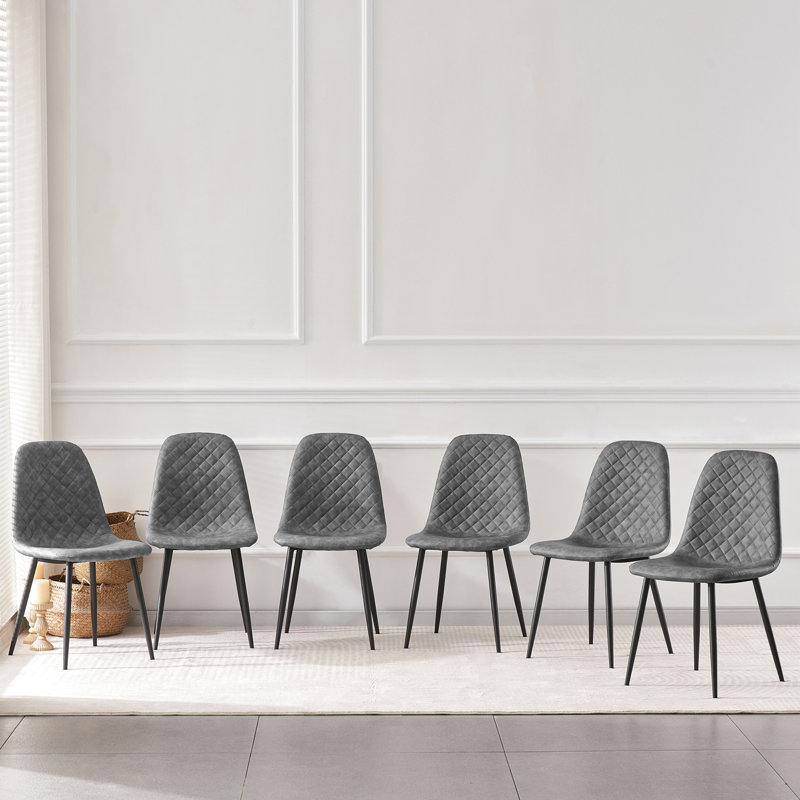 Wayland Modern Upholstered Faux Leather Dining Chair, Dark Grey, 6, Black