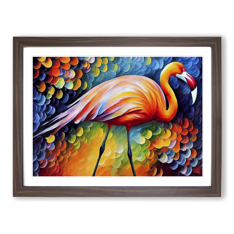 Flamingo Vol.2 Abstract - Single Picture Frame Painting, 25cm H x 34cm W x 2cm D, Walnut Framed
