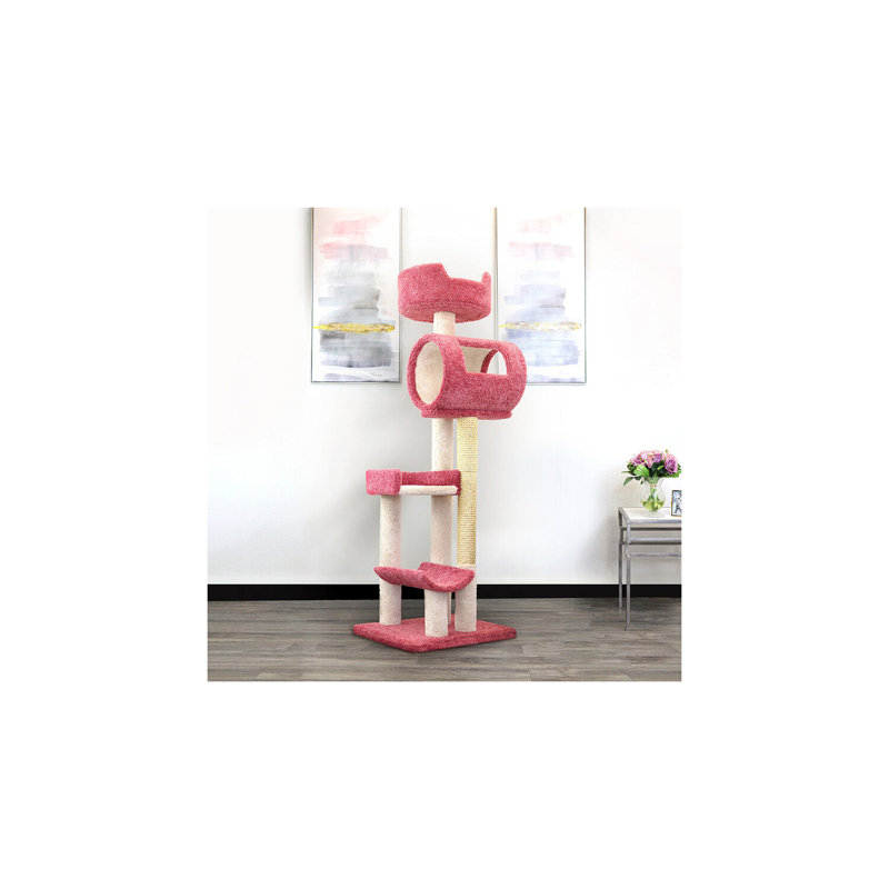 140003- Solid Wood Climbing Cat Tower Tree, Gray