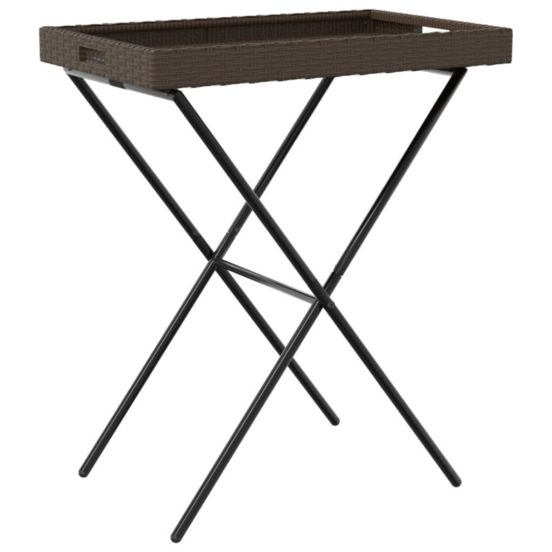 Latitude Run® Folding Tray Table 25.6"X15.7"X29.5" Poly Rattan, Brown
