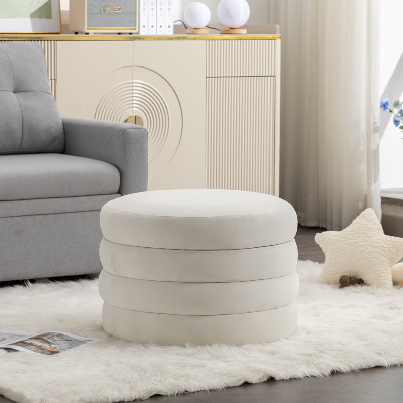 Minaal Upholstered Ottoman, Ivory Velvet Fabric