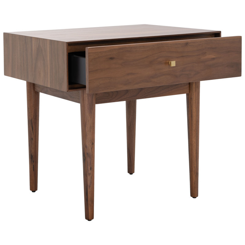 Ever Walnut 1-Drawer Nightstand with Brass Pull