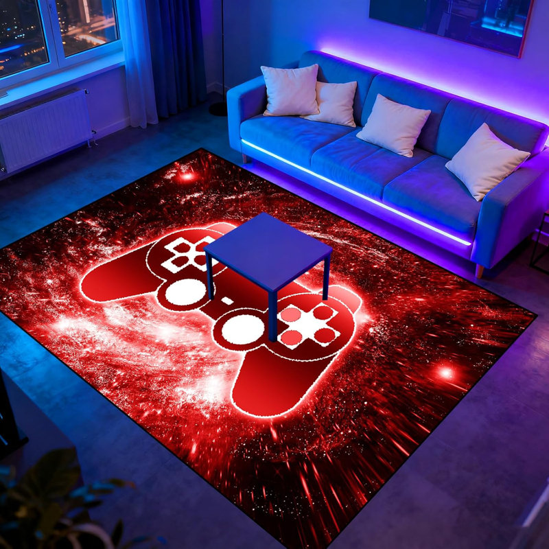 Gaming Theme Gamepad Controller Rug - Multi-Use Area Carpet For Boys' Bedroom Playroom Doormat Yoga Mat Gamer Decor