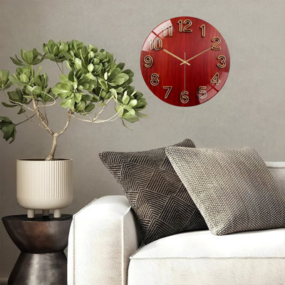 12" Round Tempered Glass Wall Clock with Silent Quartz Movement