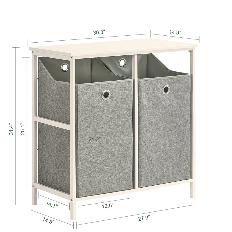 Gray Dual Compartment MDF Laundry Hamper with Removable Baskets