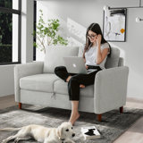 56.5'' Linen Loveseat Sofa with Storage Space Square  Arm