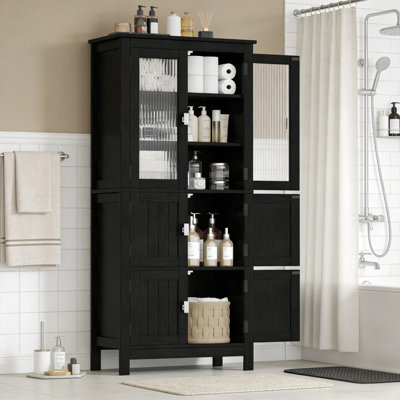 Tall 6-Door Bathroom Storage Floor Cabinet With Adjustable Shelves, Linen Pantry