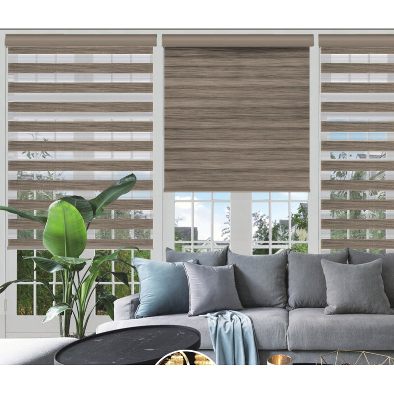 Store à enroulement semi-transparent sans cordon aspect bois jour et nuit, Brun, L 22 po x L 84 po