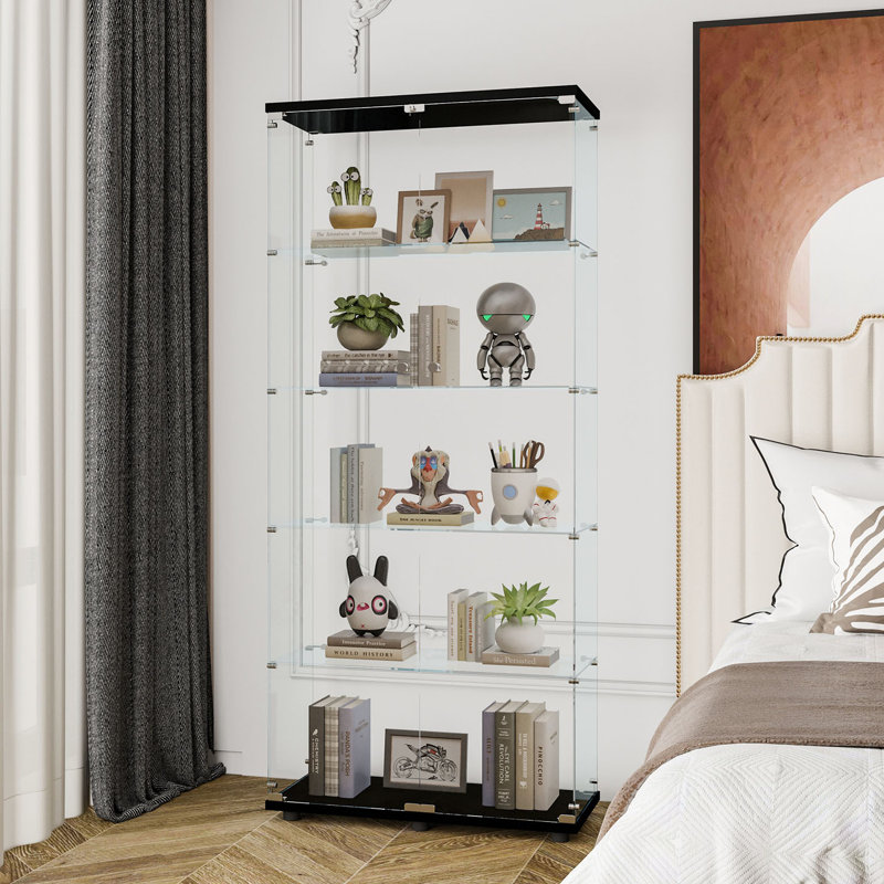 Vitrine à double porte vitrée avec 5 tablettes, vitrine, Noir, noir, noir, noir