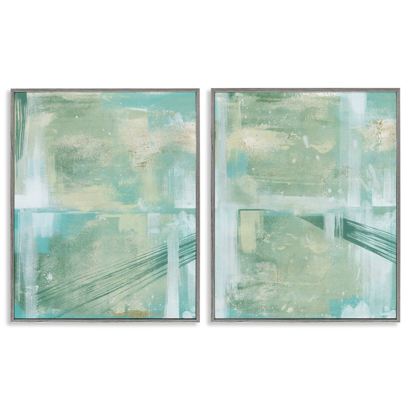 «Teal Abstract Bridge Cityscape», ensemble de 2 estampes numériques encadrées par Grace Popp, Estampe numérique Farmhouse