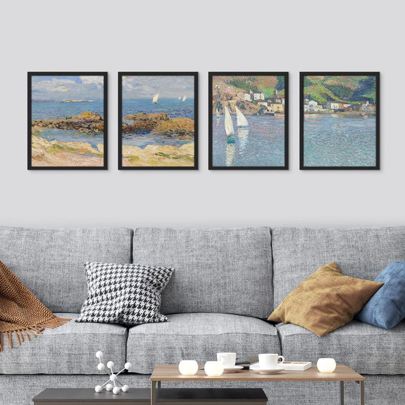 Ensemble de 4 reproductions murales encadrées sur papier, 4 pièces, Noir, H 14 po x l 11 po x P 1 po
