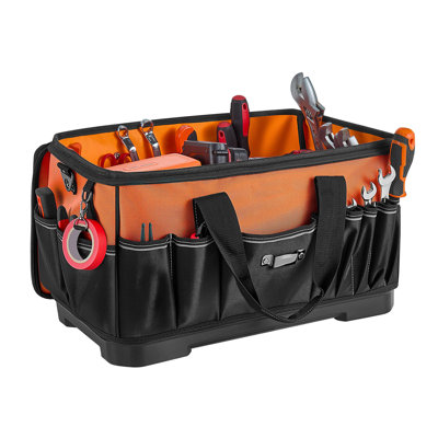 Sac à outils, 19,1 pouces, 33 grandes poches de rangement pour boîte à outils, boîte à outils avec base résistante à l'eau, fermeture à glissière, sac à outils à bandoulière réglable, pour hommes, femmes, père, fête des pères, mari