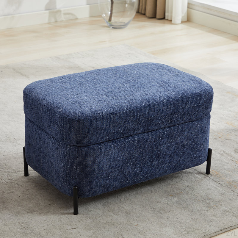 30.3" W Chenille Upholstered Storage Bench Large Ottoman For Living Room, Entryway, Hallway, Navy