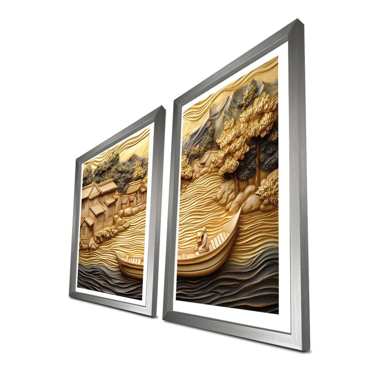Elegant Decorative Framed MDF Paintings (2 Pieces), 15.0 x 20.9 Inches | 100% MDF (Thickness: 0.1 Inches) with 100% Wooden Frames (Thickness: 0.8 Inches) | Perfect for Living Room, Bedroom & Office Décor, Stylish and Eye-Catching