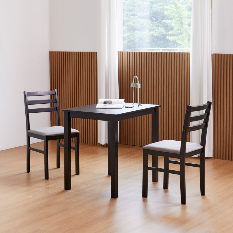 Venerica 3-Piece Modern Dining Table Set, Wooden Kitchen Table Chair Set For Two, Black
