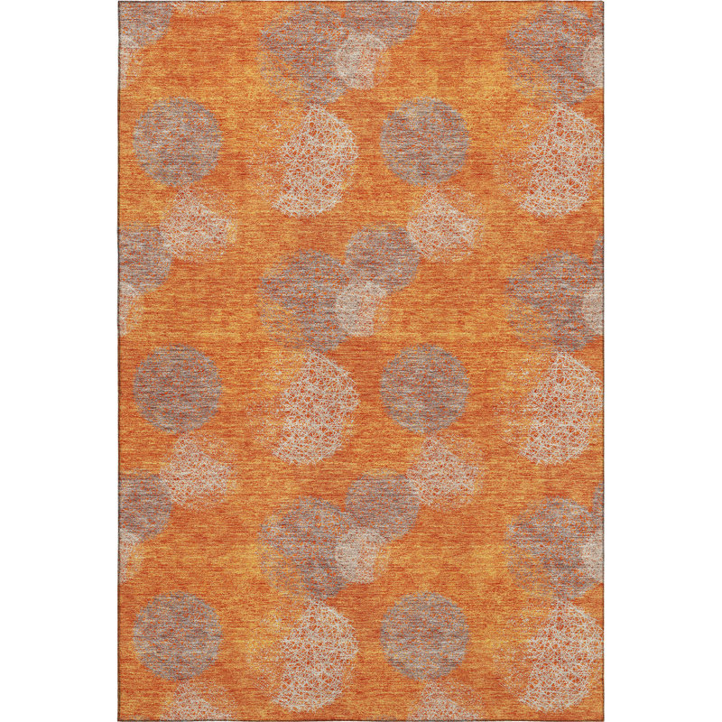 Premium Machine Washable Prisco Orange Rug, Rectangle 2'6" x 3'10"