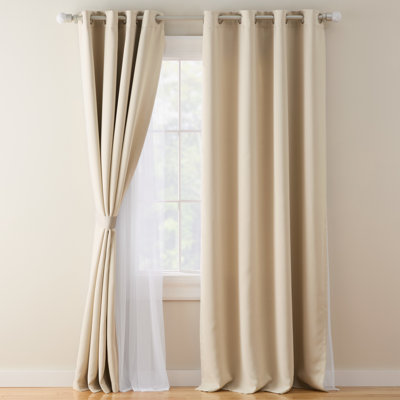  Oslo Double Layer Room Darkening and Sheer Grommet Top Curtains 2-Pack
