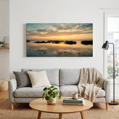 Sunset Lake Canvas Wall Art Oil Painting Print Set Of 1