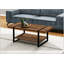 Table basse de style industriel-campagnard rectangulaire avec aspect bois récupéré et pieds en métal, parfaite pour les salons modernes