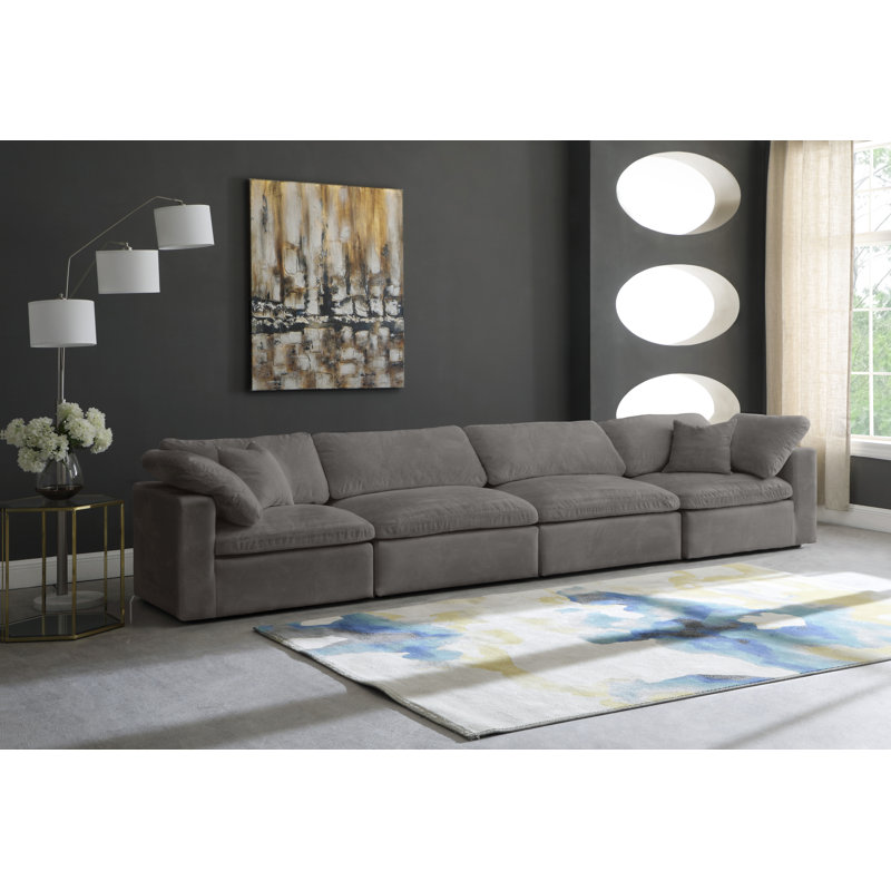 Cozy 158" Velvet Square Arm Modular Sofa with Reversible Cushions, Grey Velvet
