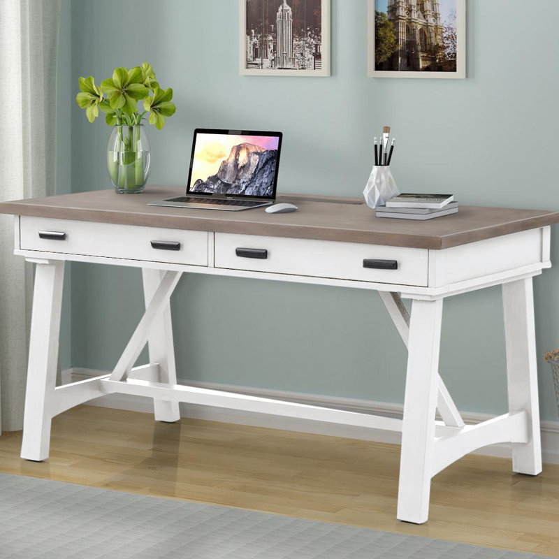 Bureau Stapleton avec prises intégrées, Naturel / Blanc