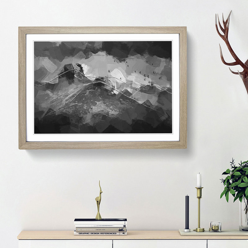 Birds Flying over the Lake District in Abstract - Picture Frame Graphic Art Print, Oak Framed, 36cm H x 48cm W x 2cm D