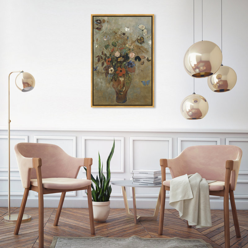 Impression sur toile «Odilon Redon - Nature morte avec fleurs» par Oliver Gal, Floral and Botanical, Cadre doré
