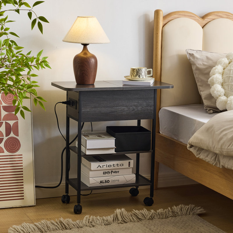 Side Table With Charging Station, End Table With Usb Ports And Outlets Gray, Gray