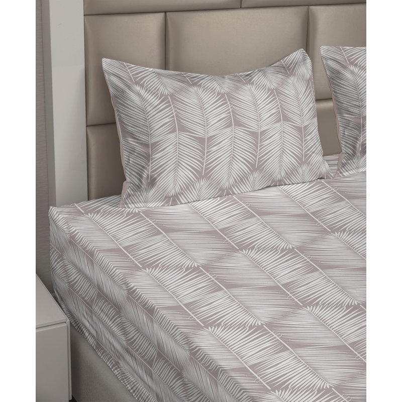 Microfiber Sheet Set, Cal King Sheet Set with 2 Pillowcases, Warm Taupe/White Floral
