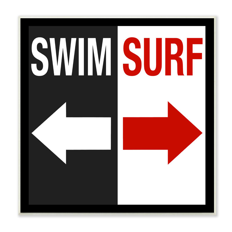 12" Black and White MDF Wood Swim Surf Sign