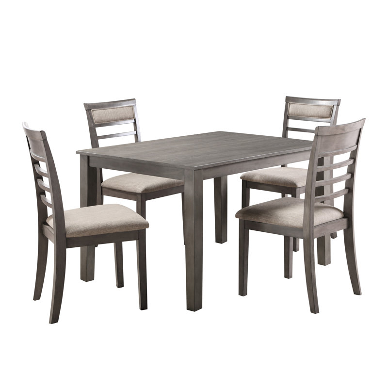 Ensemble de salle à manger en bois 5 pièces - table grise et 4 chaises avec revêtement en tissu et style transitionnel