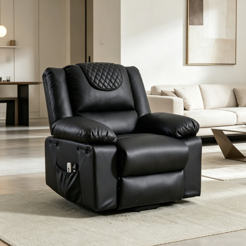 Fauteuil inclinable électrique noir en PU avec chaleur et massage, fauteuil pour personnes âgées